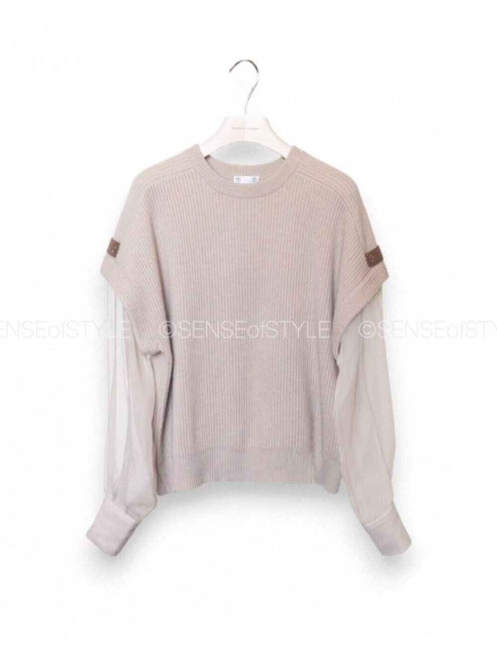 Brunello Cucinelli Women Cashmere Silk Sweater Top Monili Beige XS